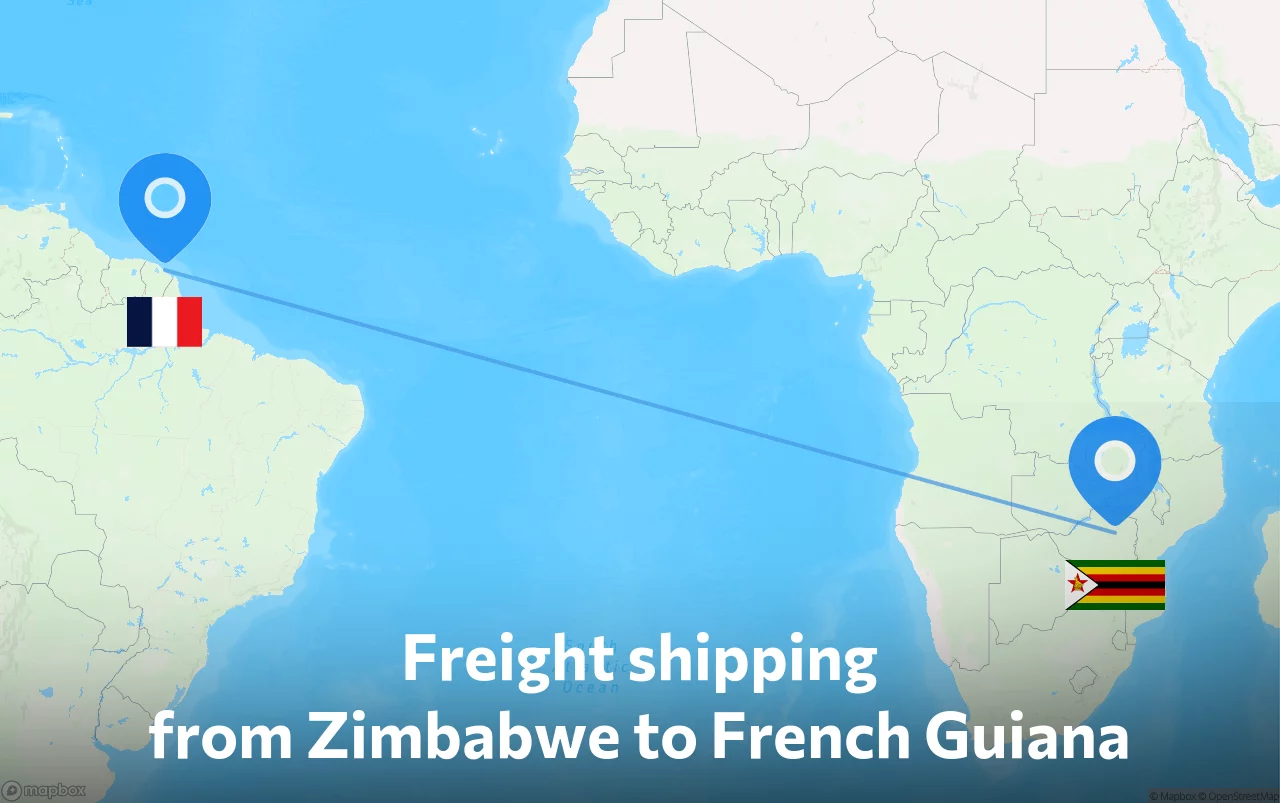 Shipping route from Zimbabwe to French Guiana