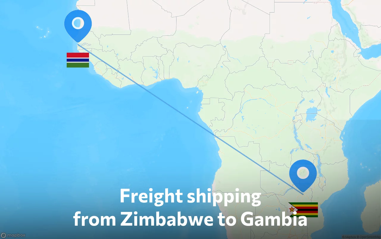 Shipping route from Zimbabwe to Gambia
