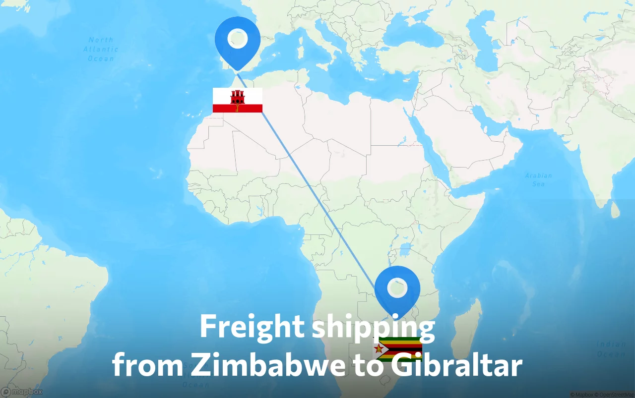 Shipping route from Zimbabwe to Gibraltar