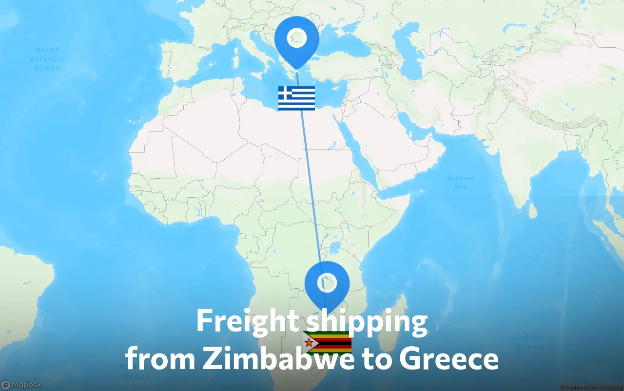 Shipping route from Zimbabwe to Greece