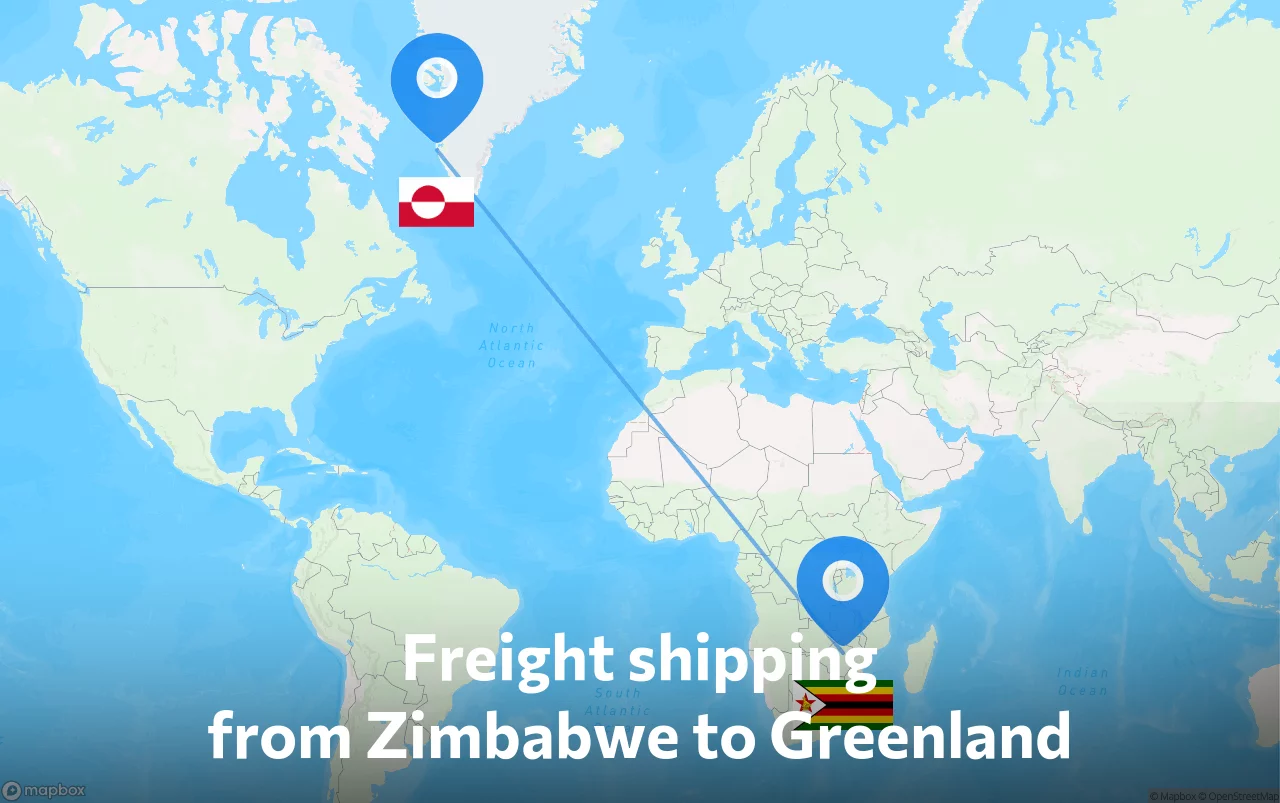 Shipping route from Zimbabwe to Greenland