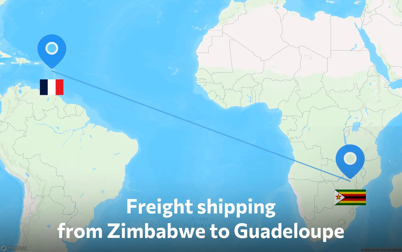 Shipping route from Zimbabwe to Guadeloupe