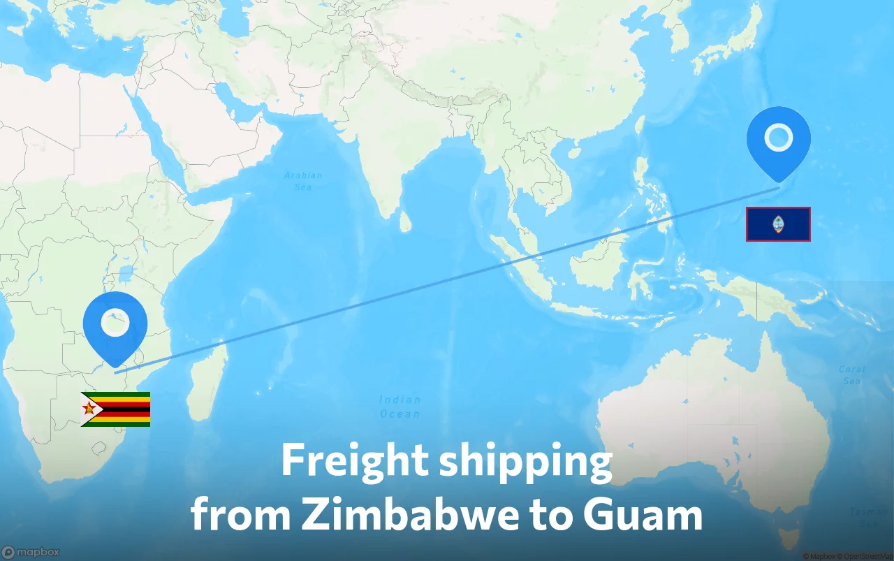 Shipping route from Zimbabwe to Guam