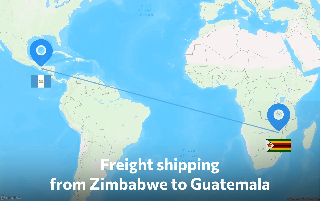 Shipping route from Zimbabwe to Guatemala