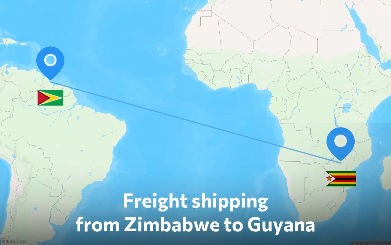 Shipping route from Zimbabwe to Guyana