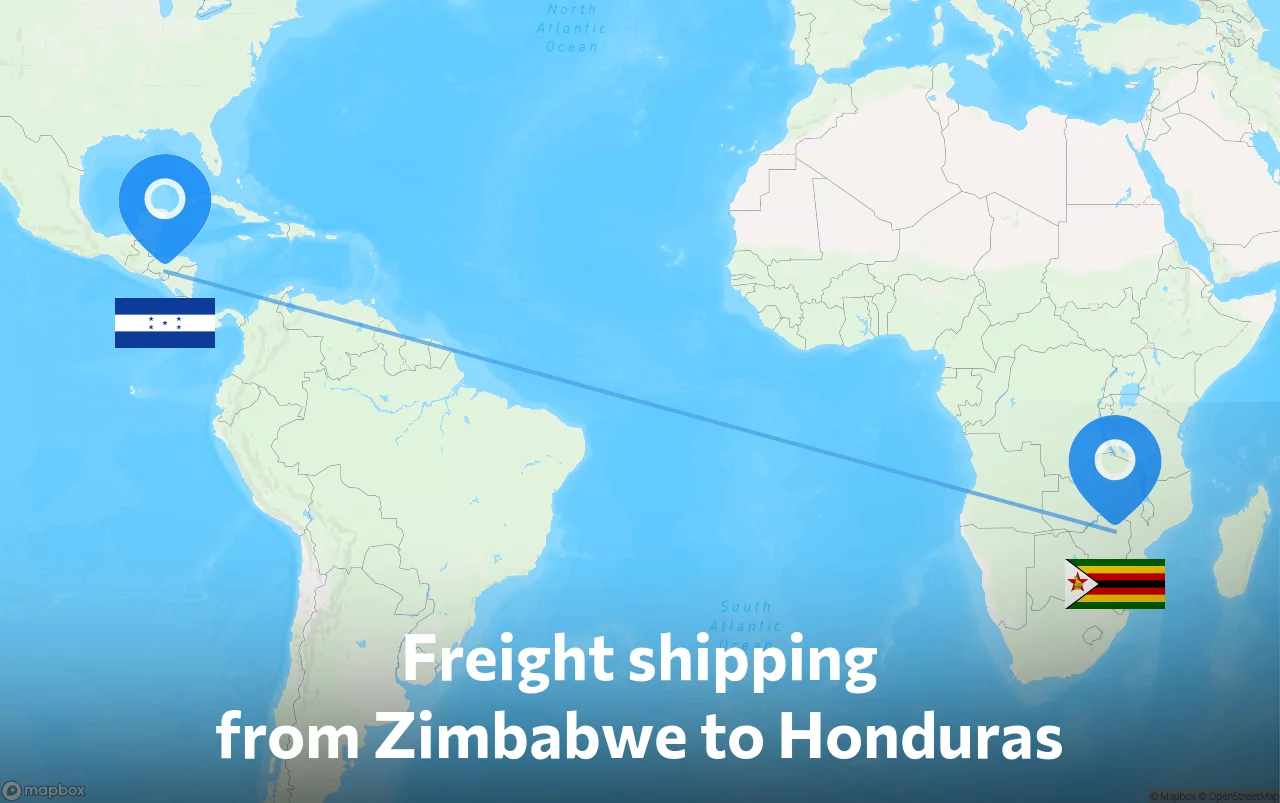 Shipping route from Zimbabwe to Honduras