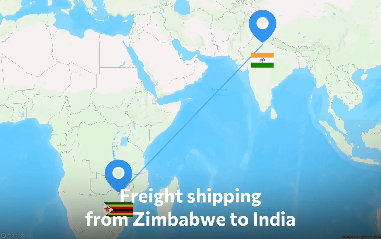 Shipping route from Zimbabwe to India