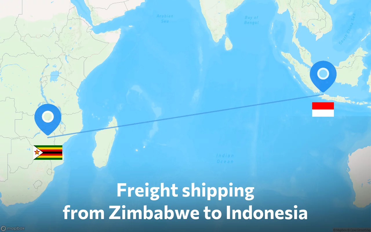 Shipping route from Zimbabwe to Indonesia