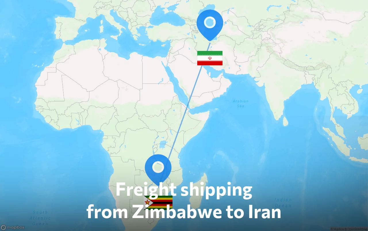 Shipping route from Zimbabwe to Iran