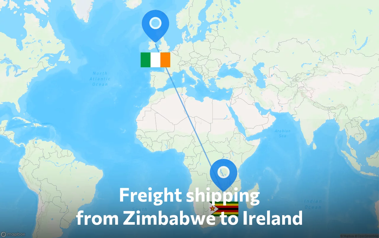 Shipping route from Zimbabwe to Ireland