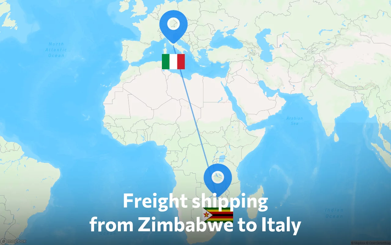 Shipping route from Zimbabwe to Italy