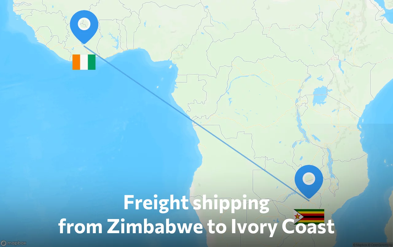 Shipping route from Zimbabwe to Ivory Coast
