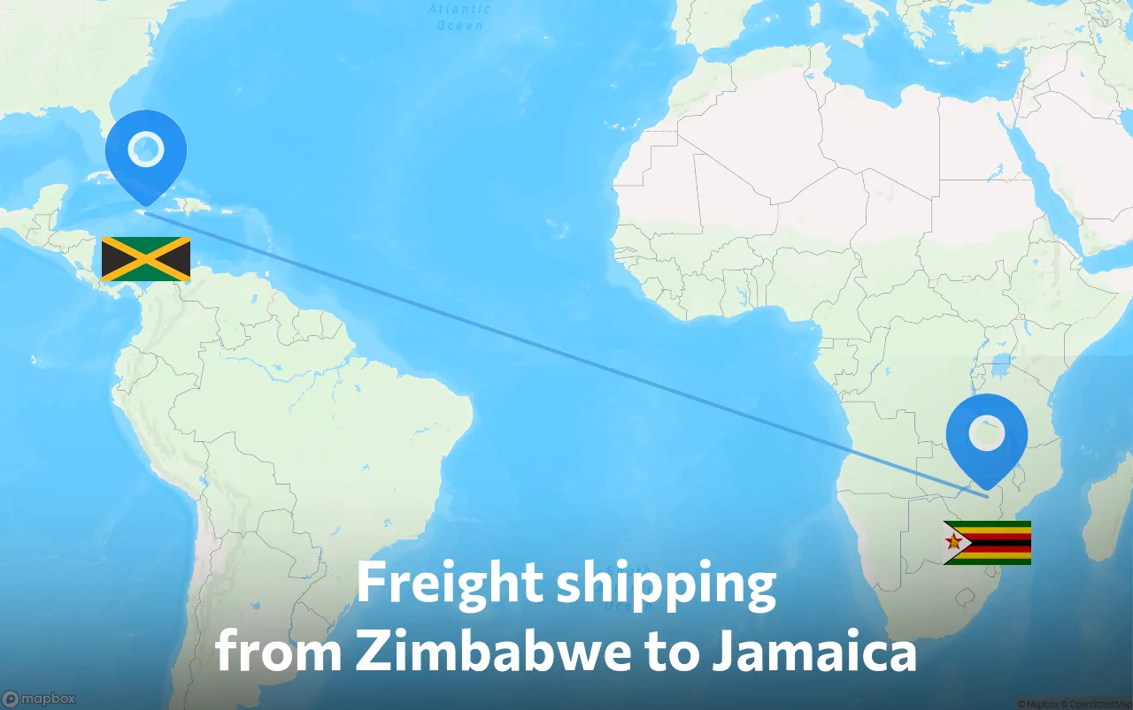 Shipping route from Zimbabwe to Jamaica