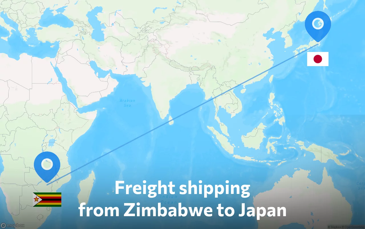 Shipping route from Zimbabwe to Japan