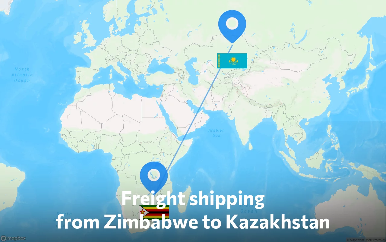 Shipping route from Zimbabwe to Kazakhstan