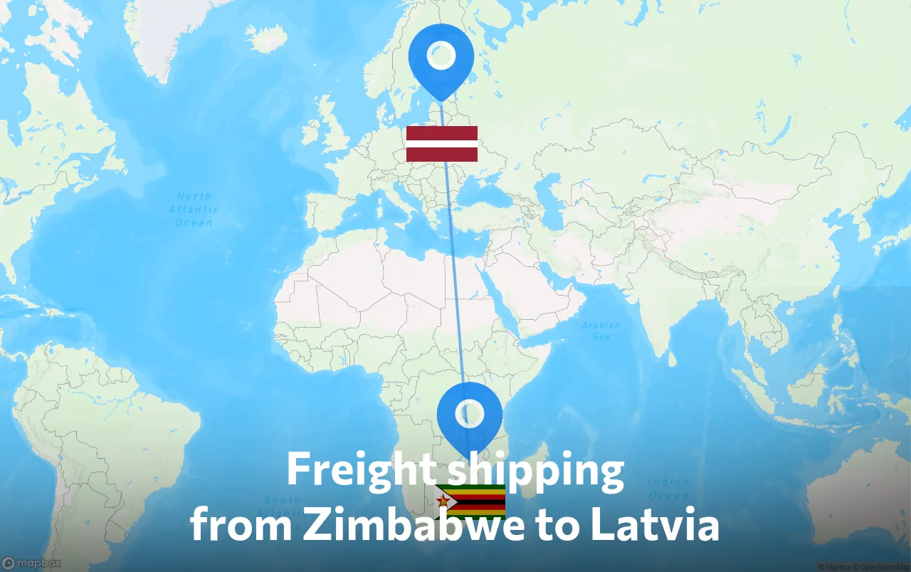 Shipping route from Zimbabwe to Latvia