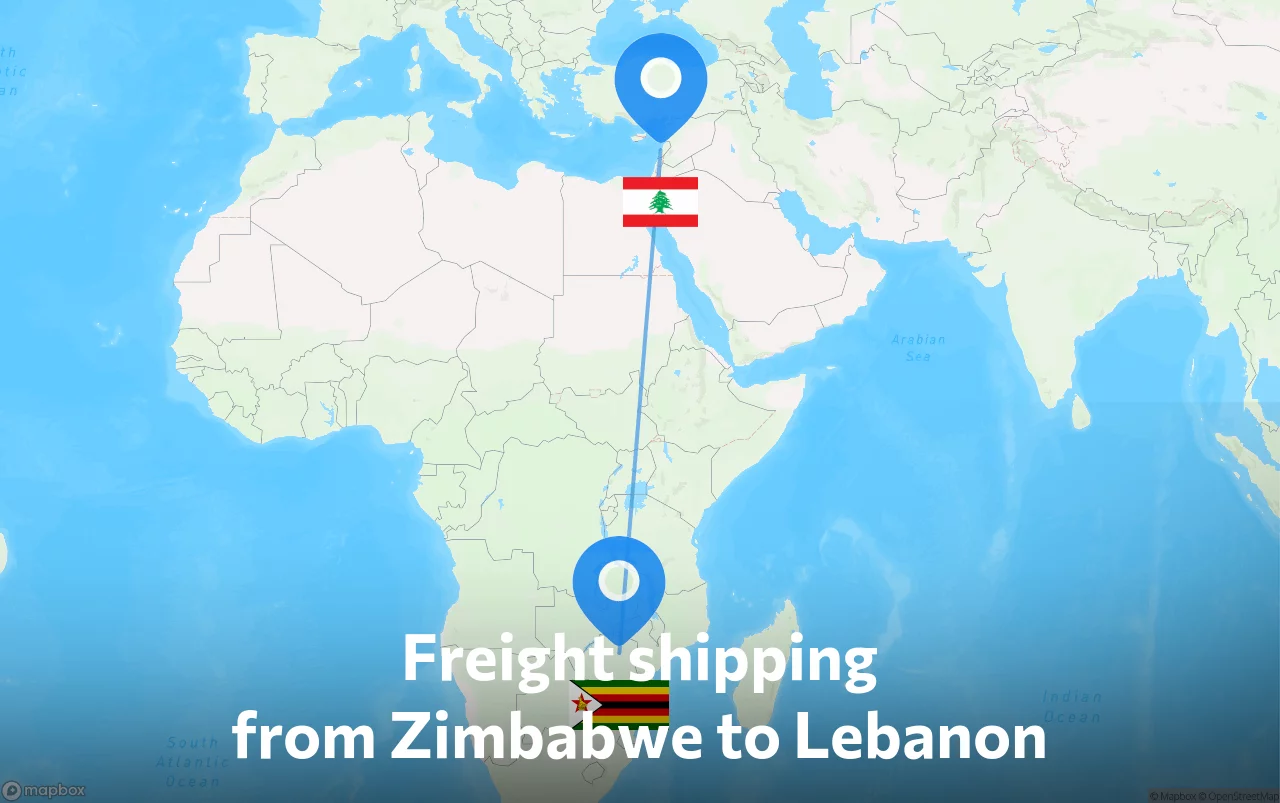 Shipping route from Zimbabwe to Lebanon