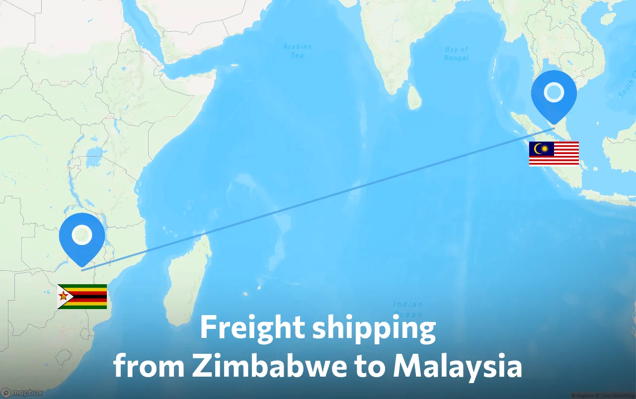 Shipping route from Zimbabwe to Malaysia