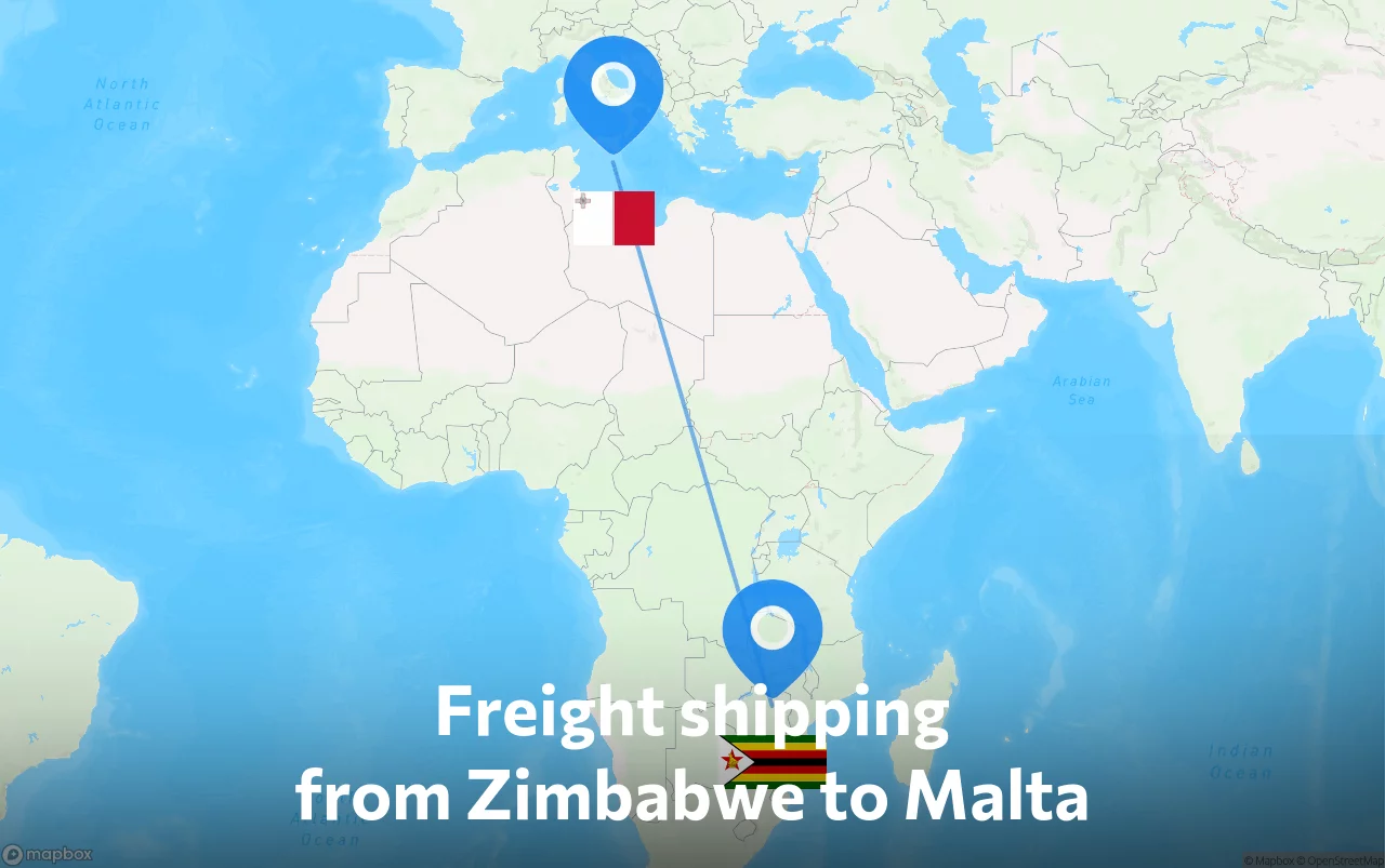 Shipping route from Zimbabwe to Malta