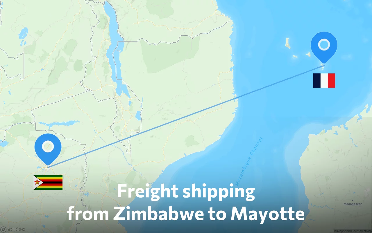 Shipping route from Zimbabwe to Mayotte
