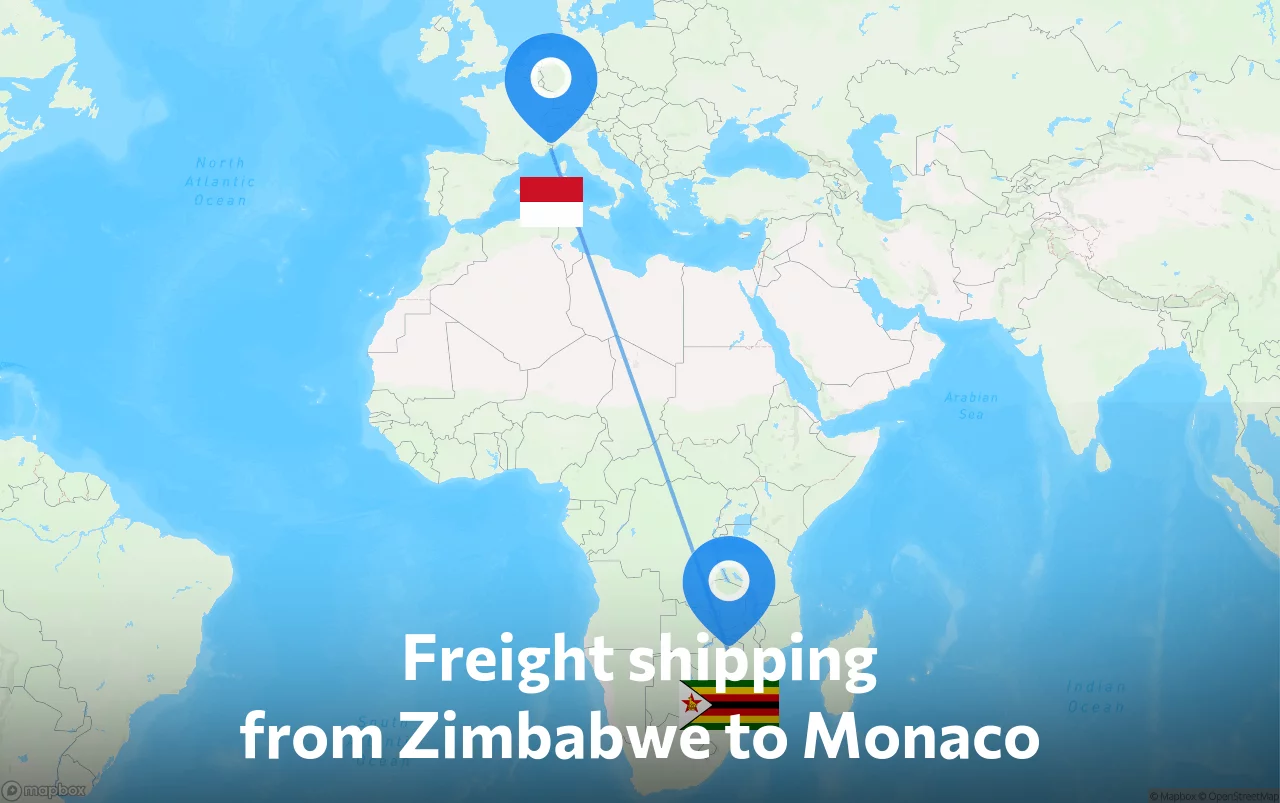 Shipping route from Zimbabwe to Monaco
