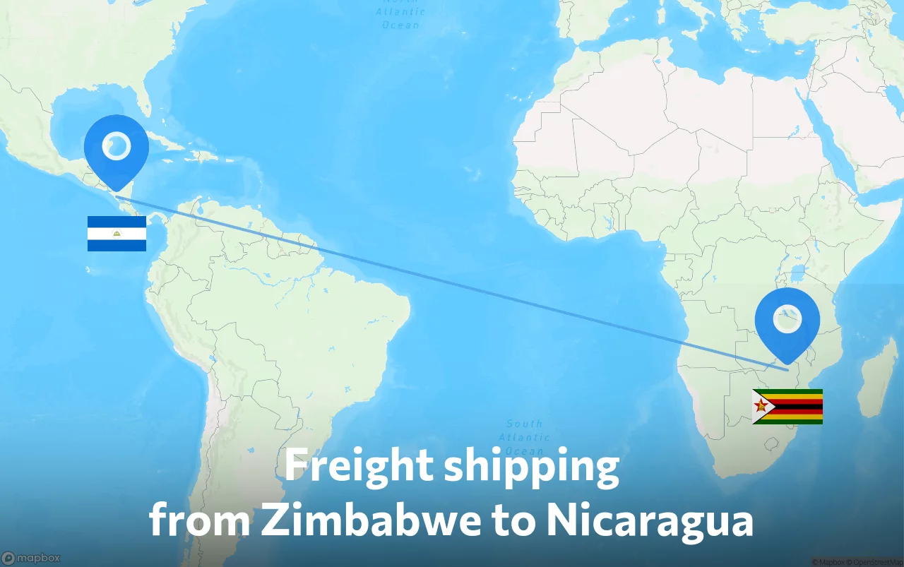 Shipping route from Zimbabwe to Nicaragua