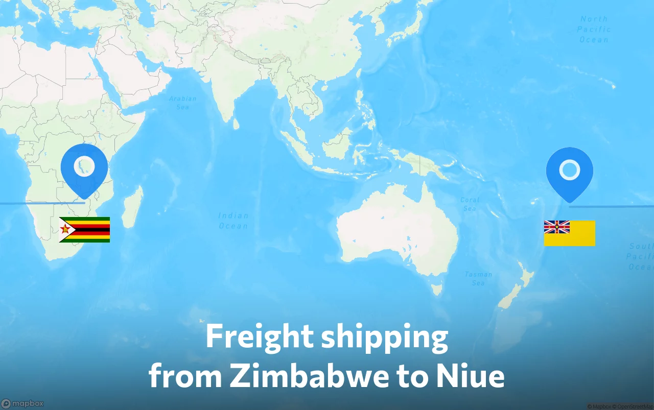 Shipping route from Zimbabwe to Niue