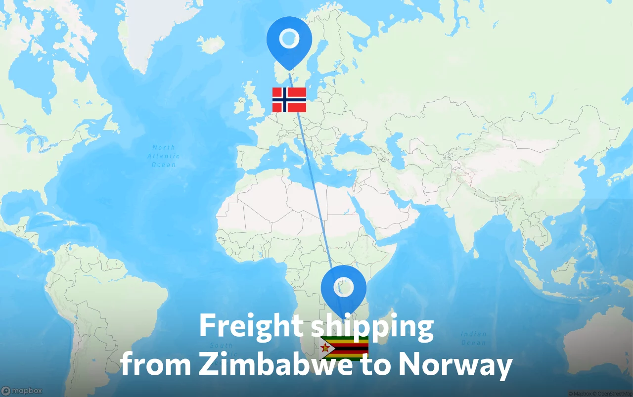 Shipping route from Zimbabwe to Norway