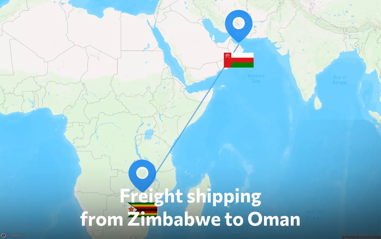 Shipping route from Zimbabwe to Oman