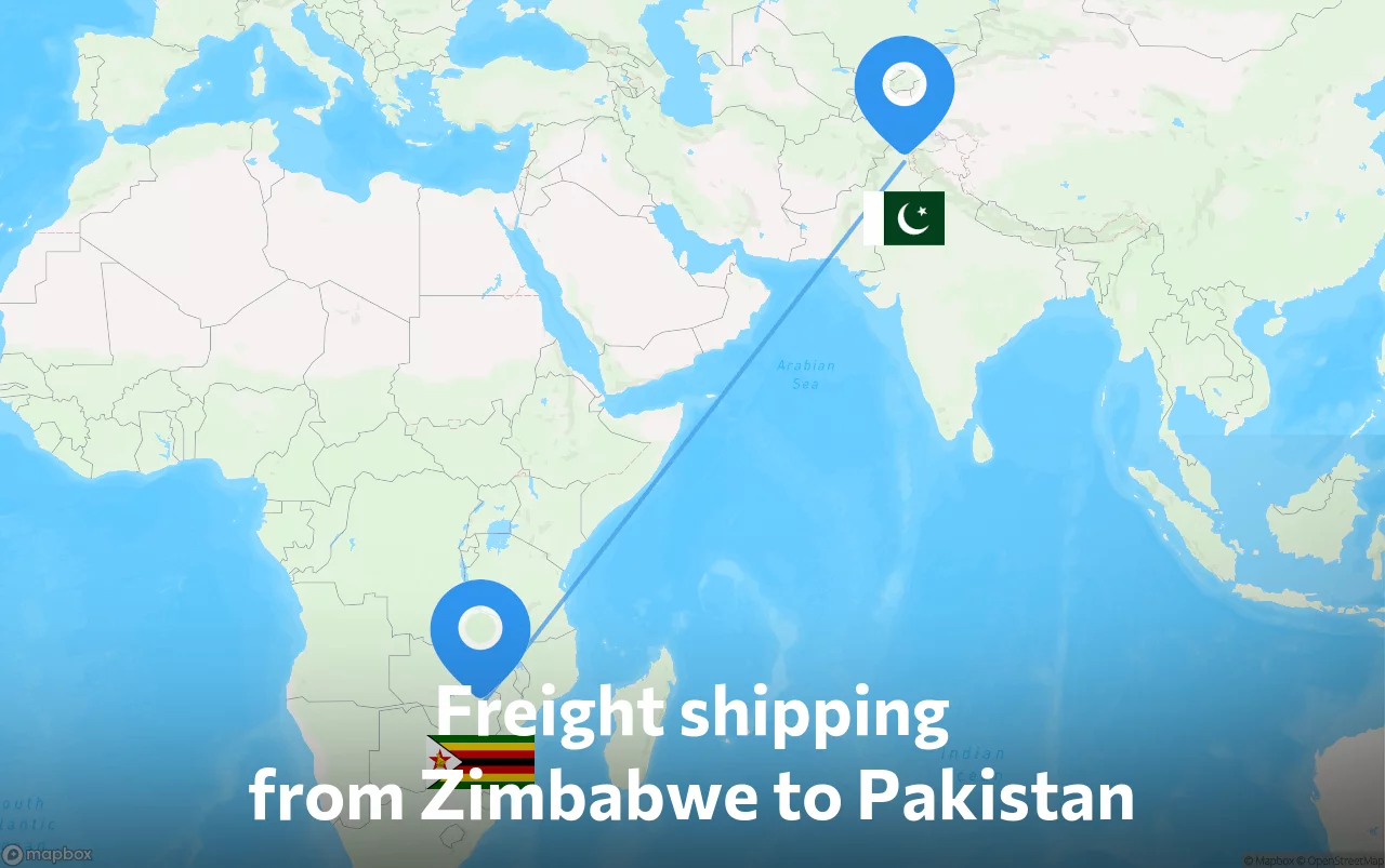 Shipping route from Zimbabwe to Pakistan