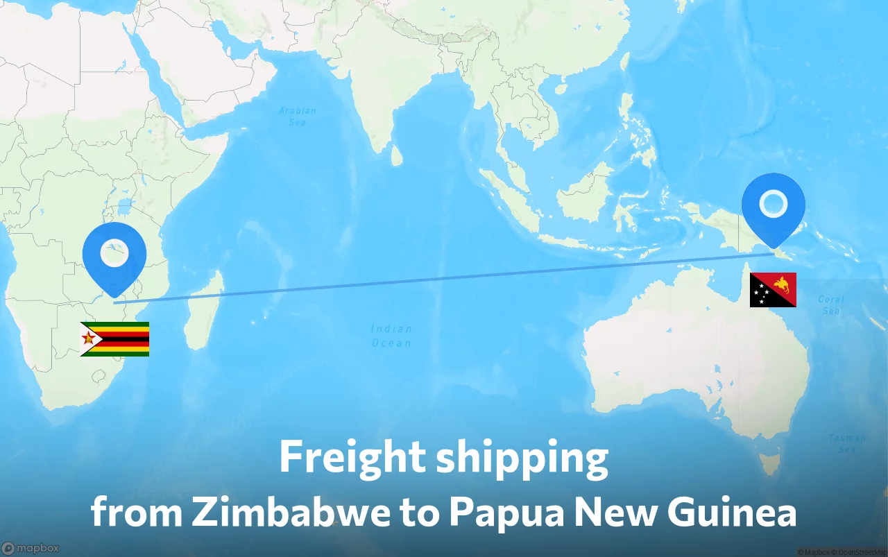 Shipping route from Zimbabwe to Papua New Guinea