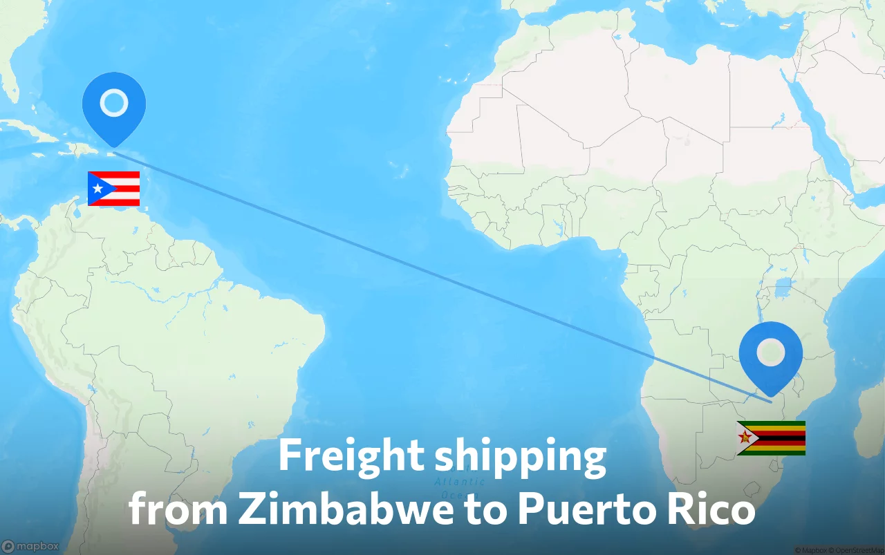 Shipping route from Zimbabwe to Puerto Rico