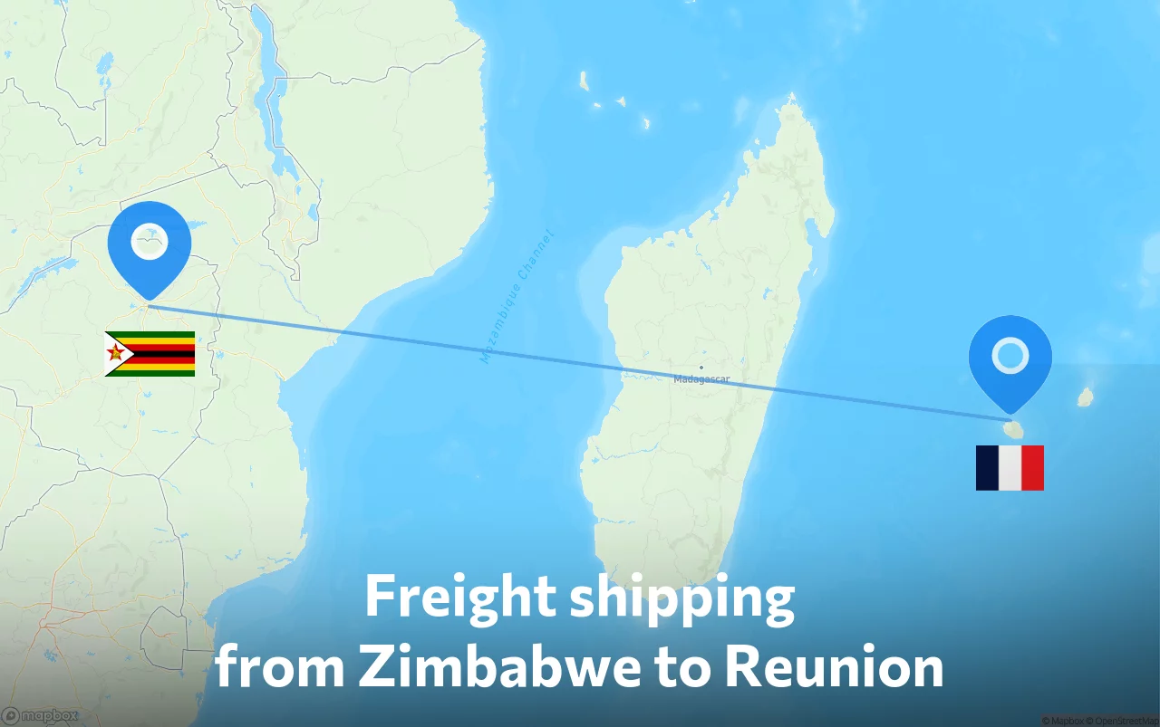 Shipping route from Zimbabwe to Reunion