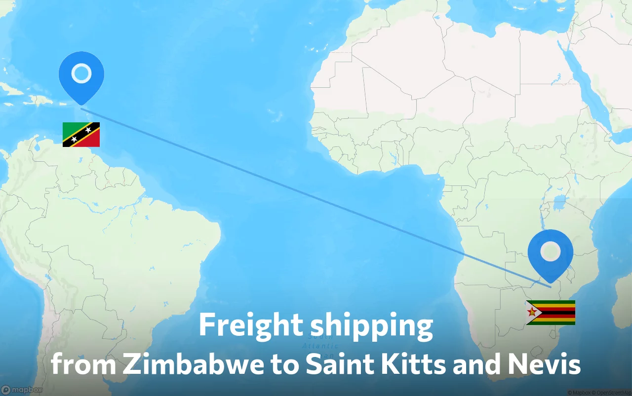 Shipping route from Zimbabwe to Saint Kitts and Nevis