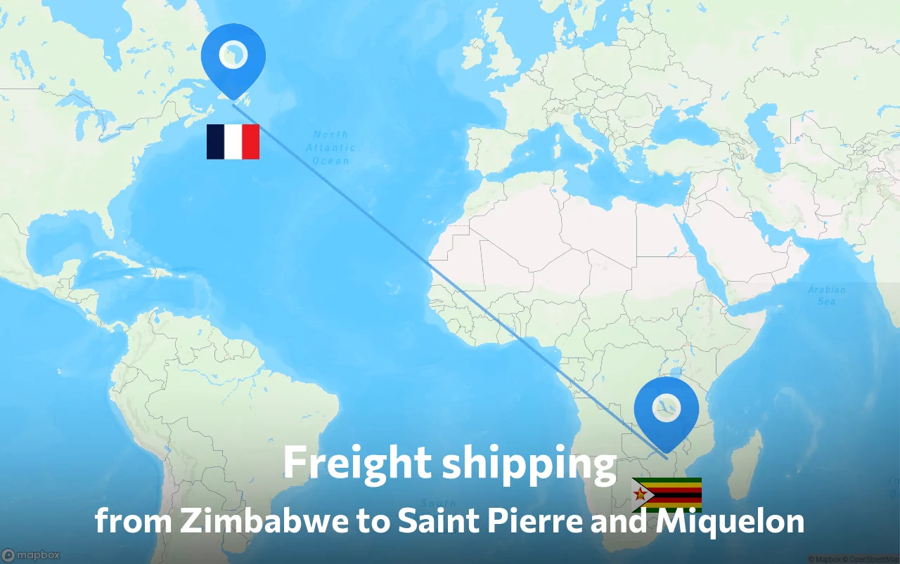Shipping route from Zimbabwe to Saint Pierre and Miquelon