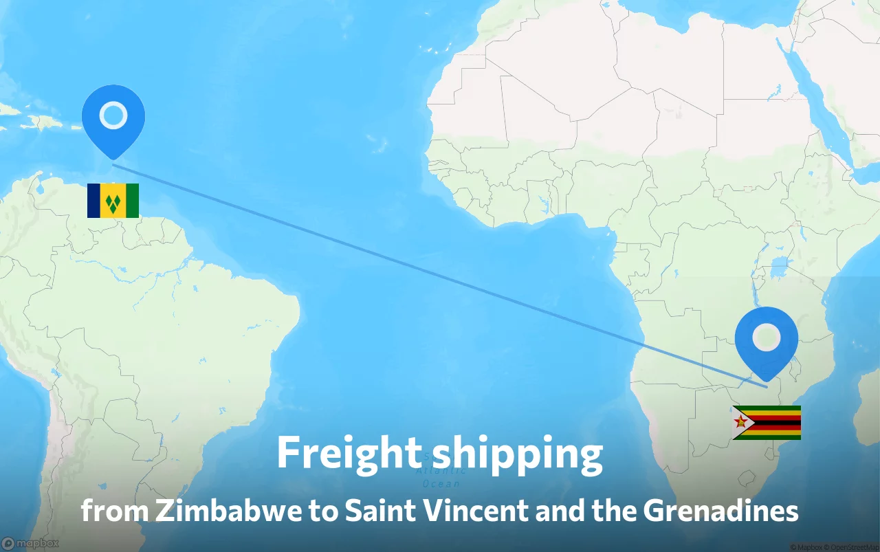 Shipping route from Zimbabwe to Saint Vincent and the Grenadines