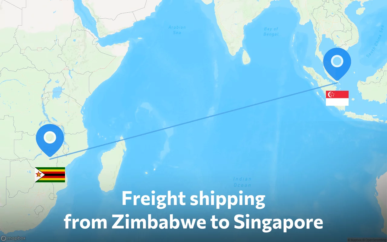 Shipping route from Zimbabwe to Singapore