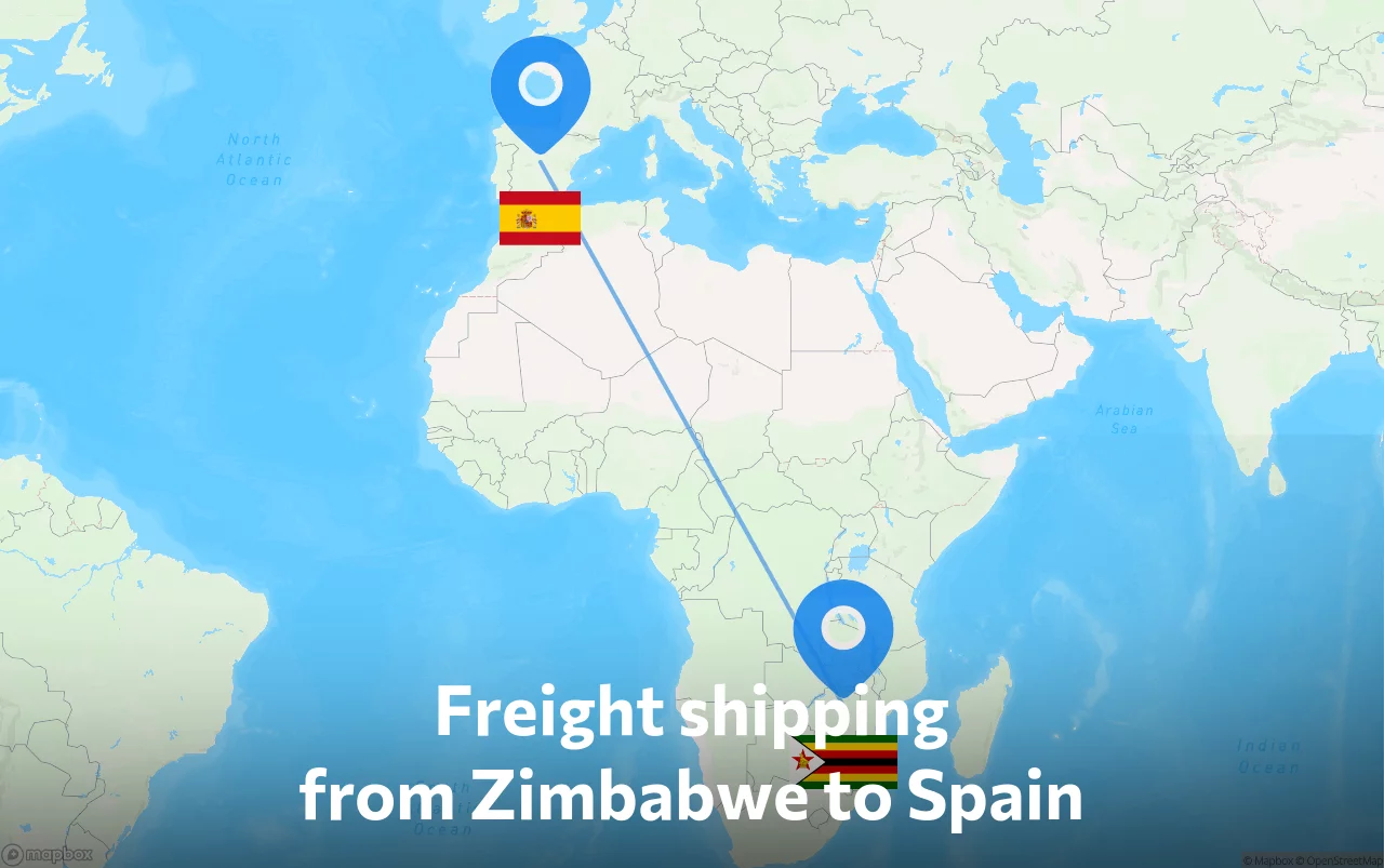 Shipping route from Zimbabwe to Spain