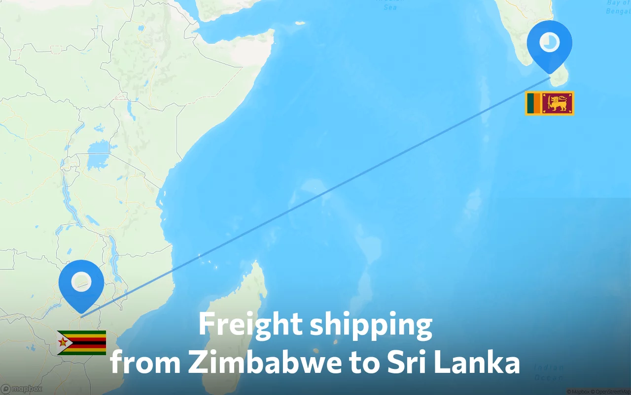 Shipping route from Zimbabwe to Sri Lanka