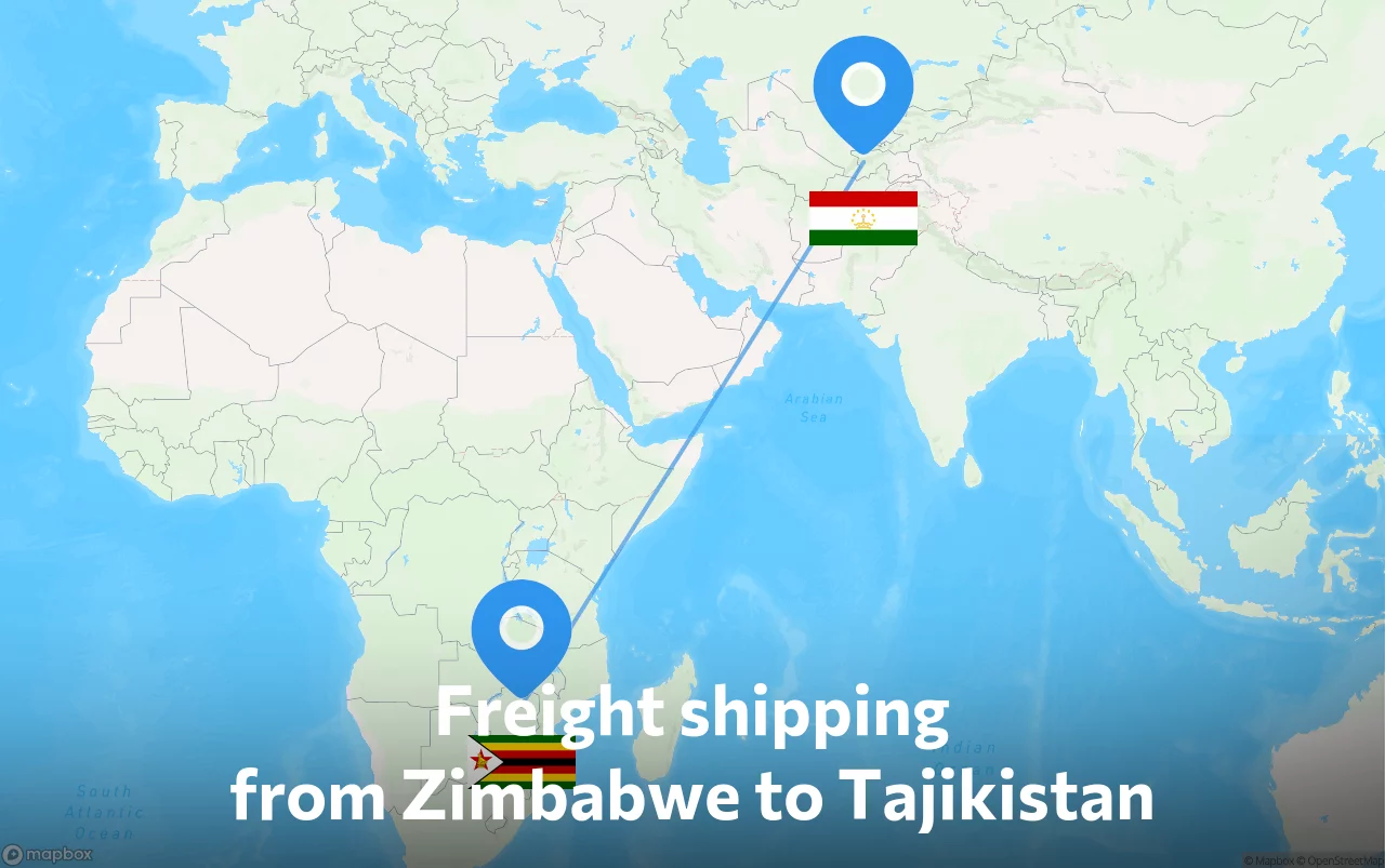 Shipping route from Zimbabwe to Tajikistan