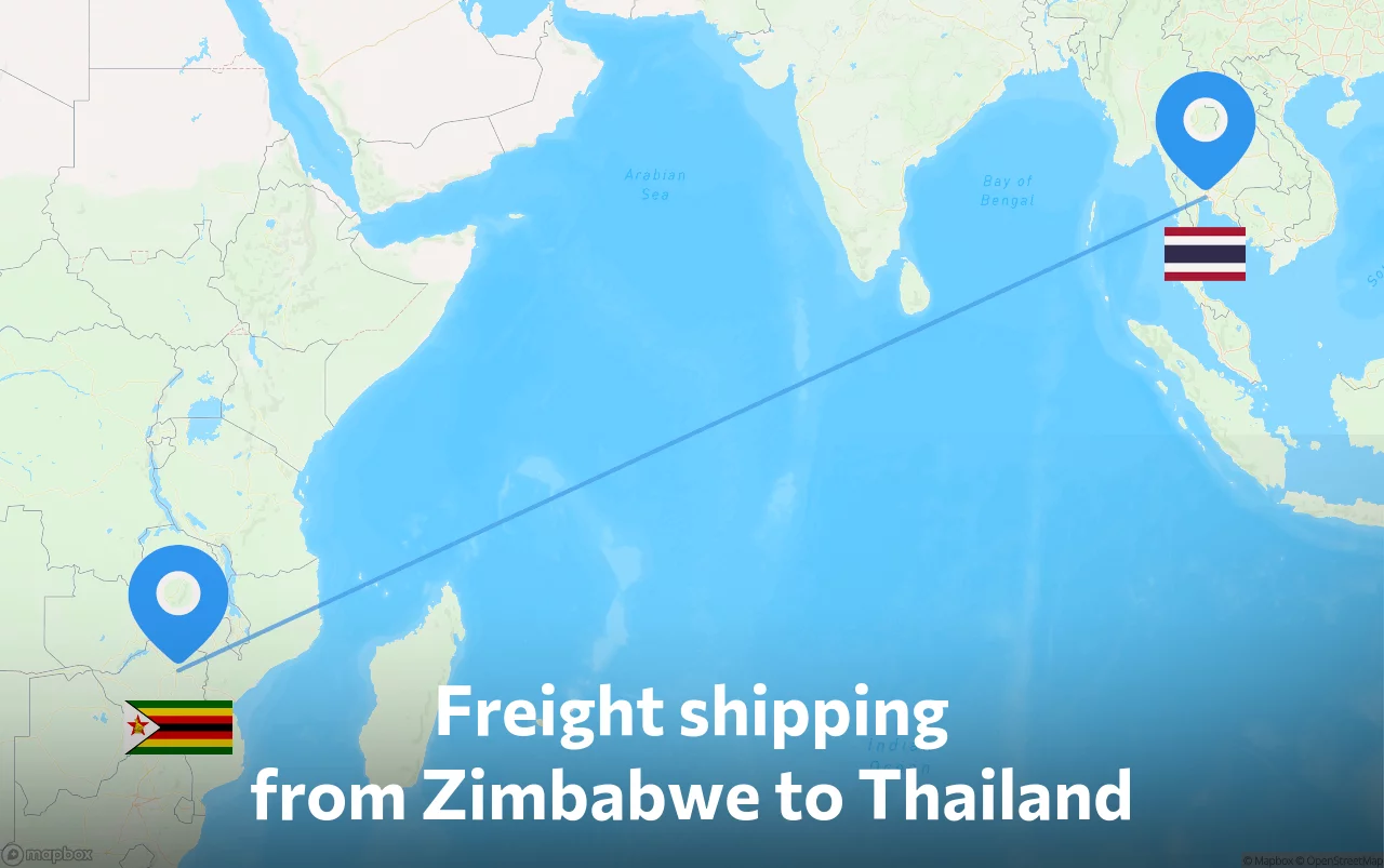 Shipping route from Zimbabwe to Thailand
