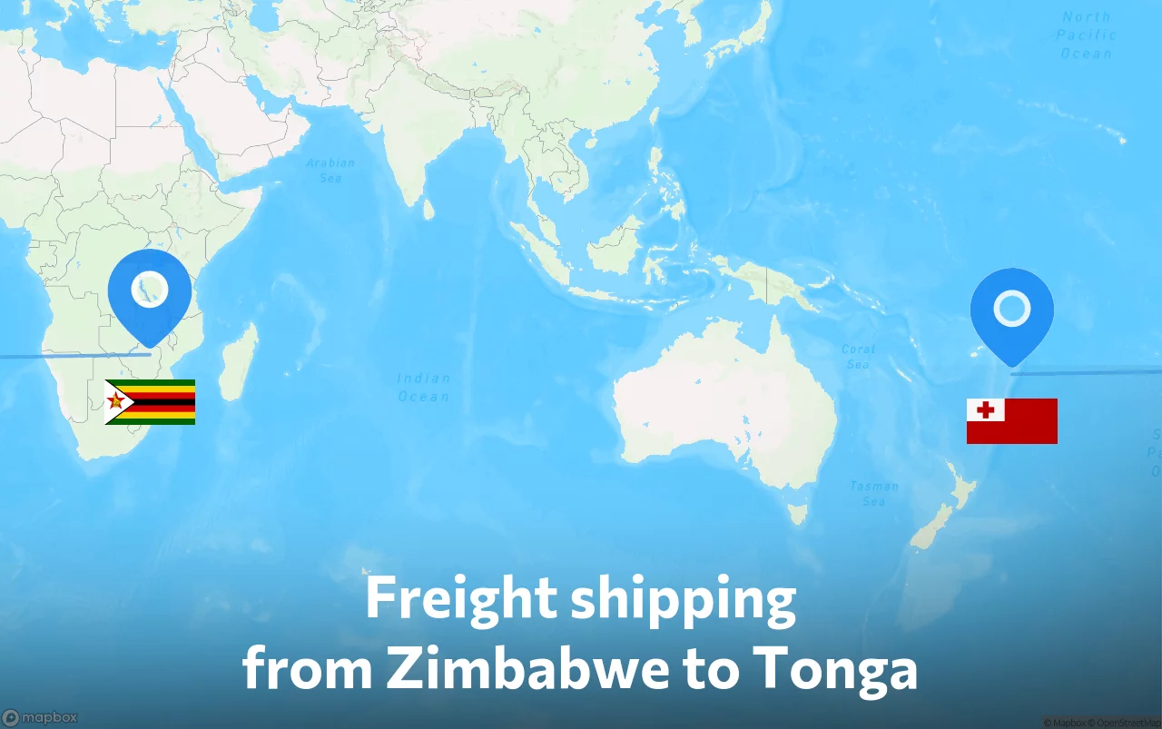 Shipping route from Zimbabwe to Tonga