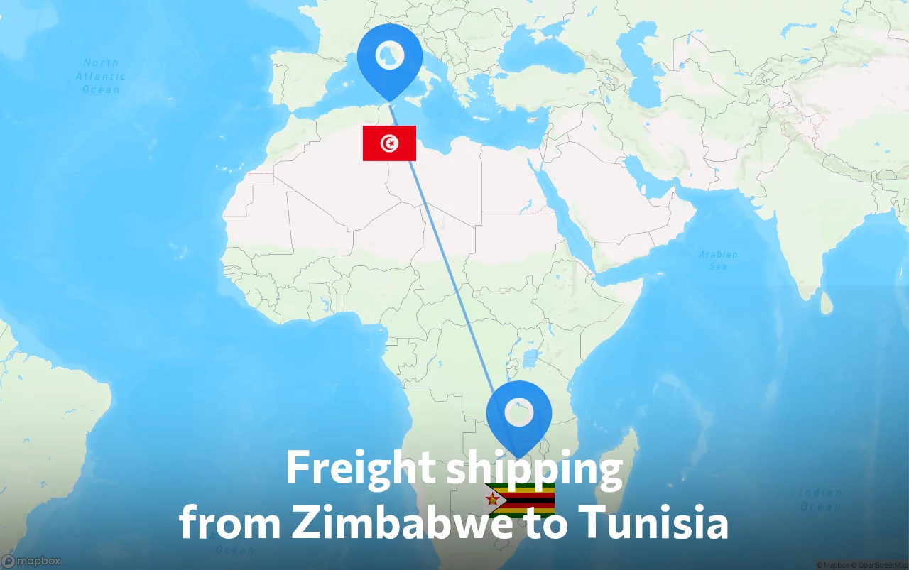 Shipping route from Zimbabwe to Tunisia