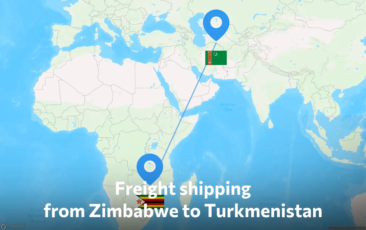 Shipping route from Zimbabwe to Turkmenistan