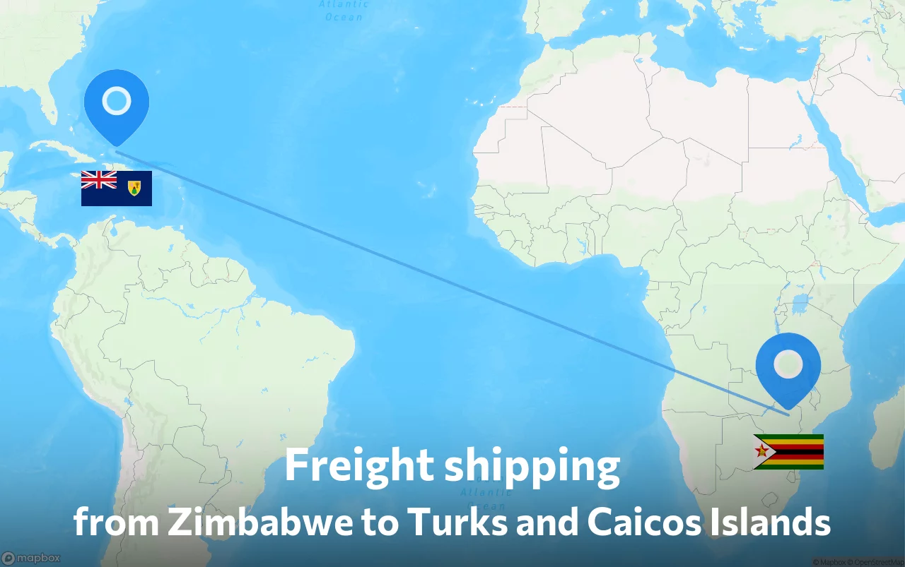 Shipping route from Zimbabwe to Turks and Caicos Islands
