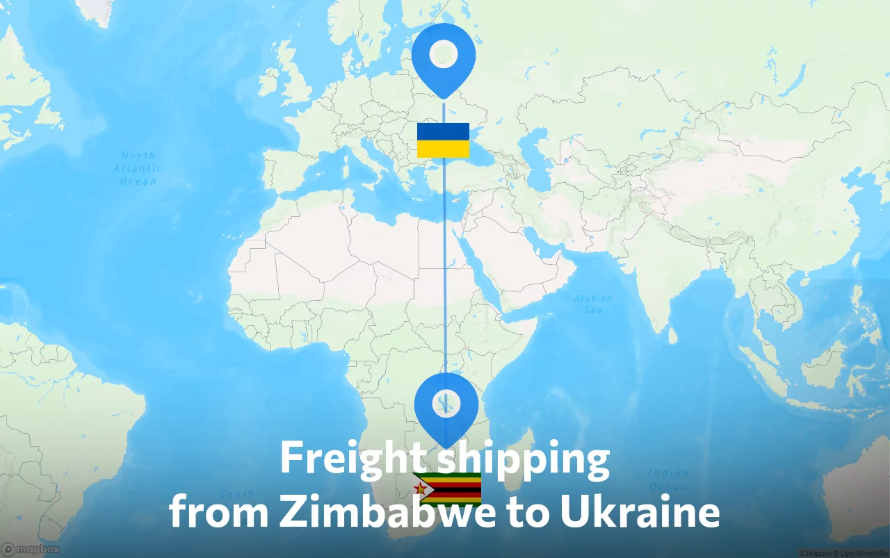 Shipping route from Zimbabwe to Ukraine