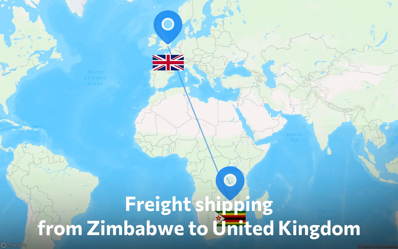 Shipping route from Zimbabwe to United Kingdom
