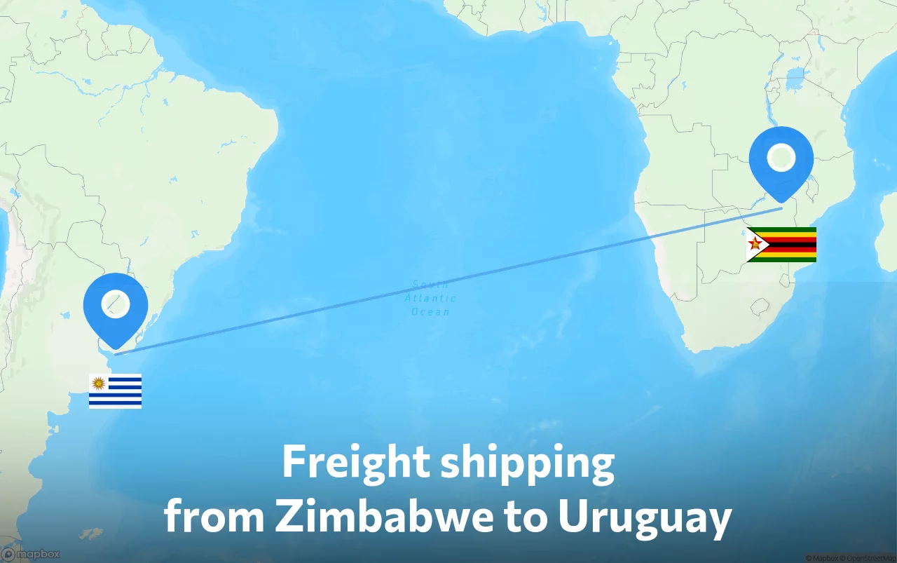 Shipping route from Zimbabwe to Uruguay