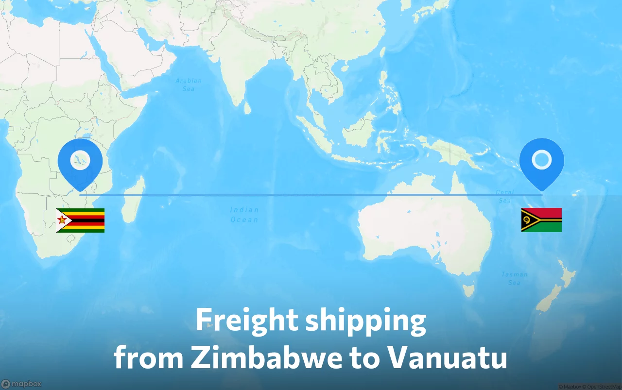 Shipping route from Zimbabwe to Vanuatu