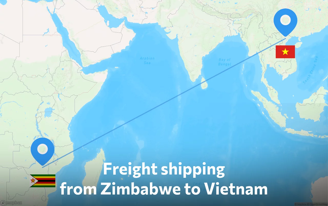 Shipping route from Zimbabwe to Vietnam